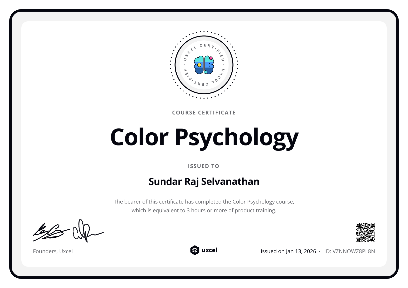 Sundar's certificate